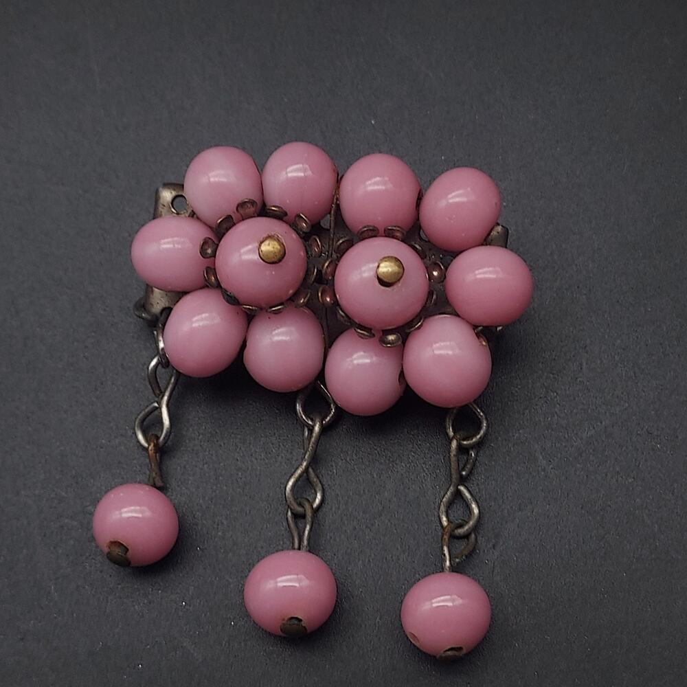 Miriam Haskell Brooch Early 1940s Unsigned Pink B… - image 2